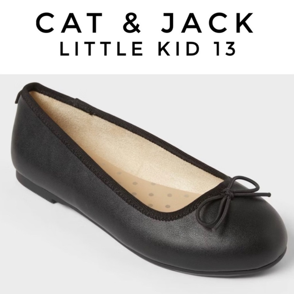 ✅ 5 for $25 - Black Ballet Flats W/ Bows, Cat & Jack Little Kid Size 13